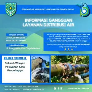 Perbaikan Kebocoran Pipa di Jl. Ronggojalu, Perumda Air Minum Bayuangga Informasikan Potensi Gangguan Distribusi Air Se-Kota Probolinggo